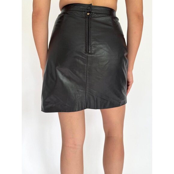 90s vintage black leather retro classic fitted above knee short mini skirt small - Picture 6 of 7